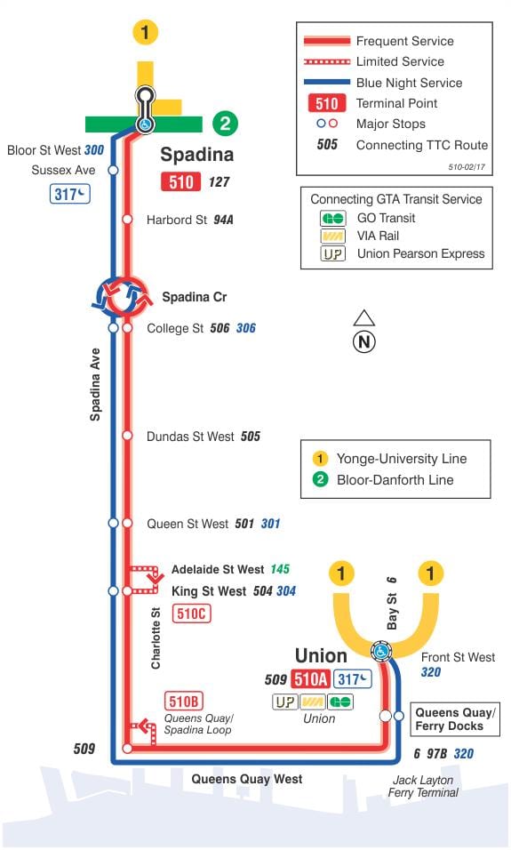 نقشه تراموا خط 510 Spadina