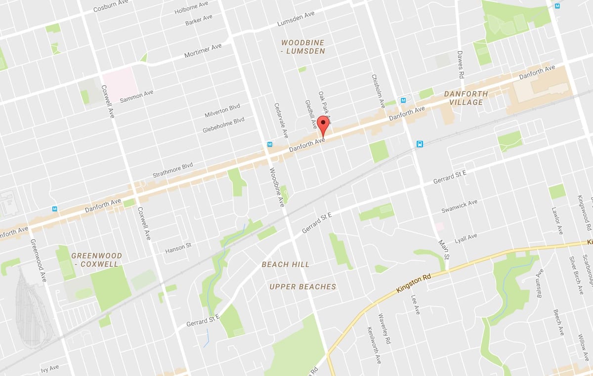 نقشه از East Danforth محله تورنتو