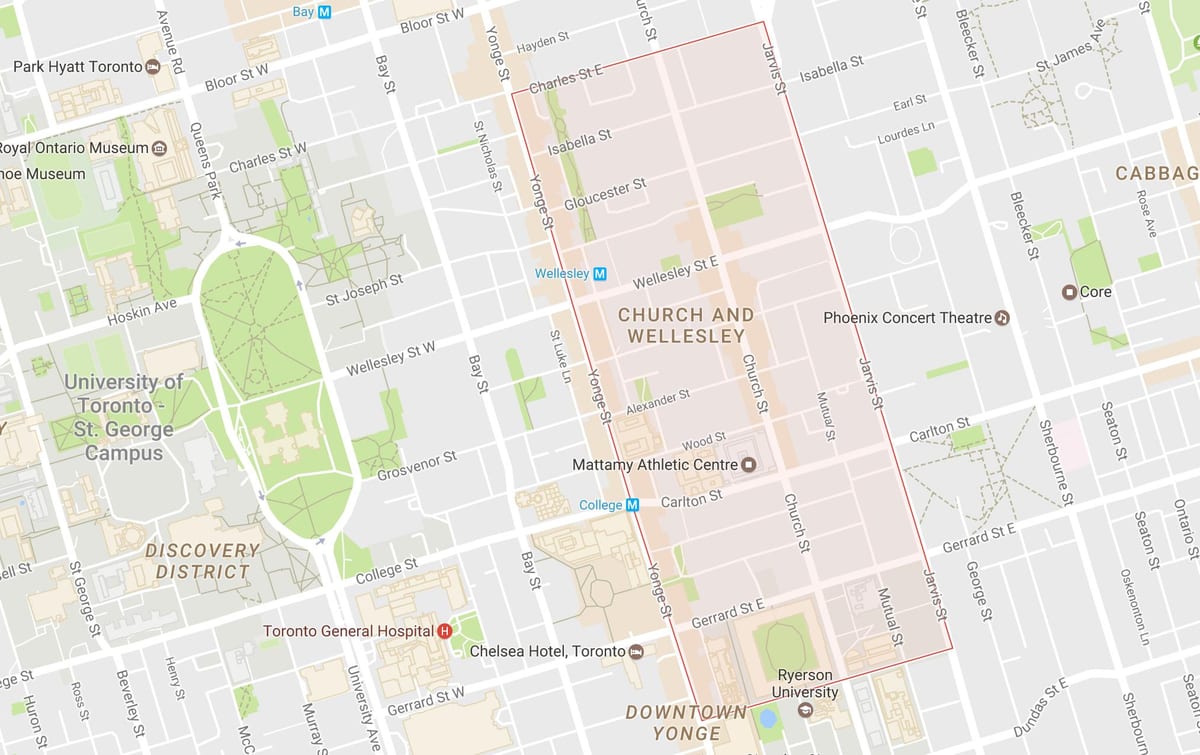 نقشه کلیسا و Wellesley, محله های تورنتو