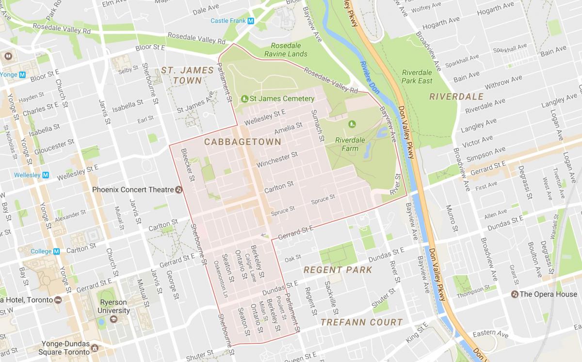 نقشه Cabbagetown محله تورنتو