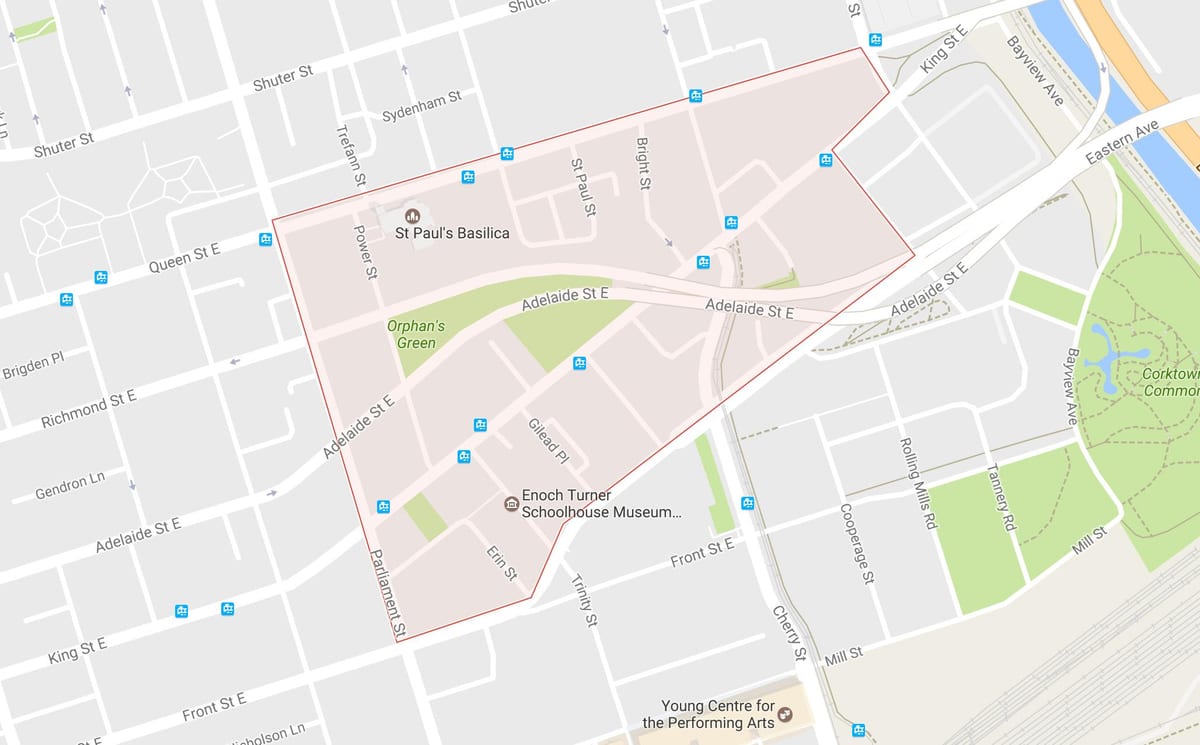 نقشه Corktown محله تورنتو