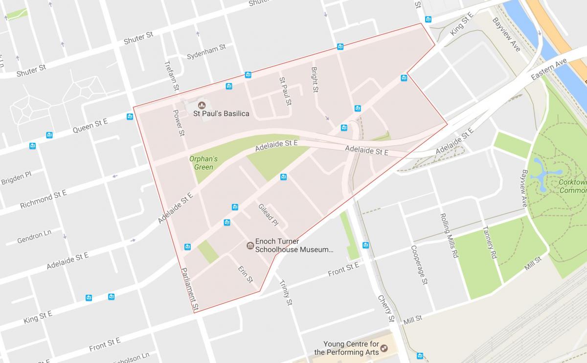 نقشه Corktown محله تورنتو