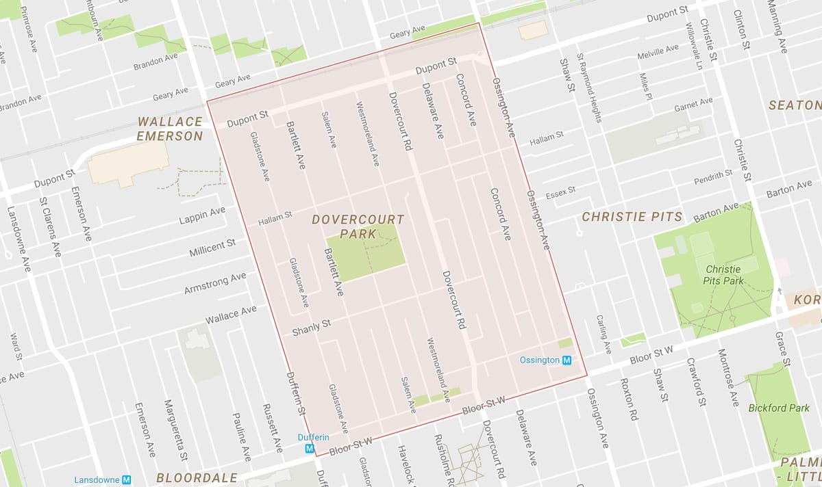 نقشه Dovercourt محله پارک تورنتو