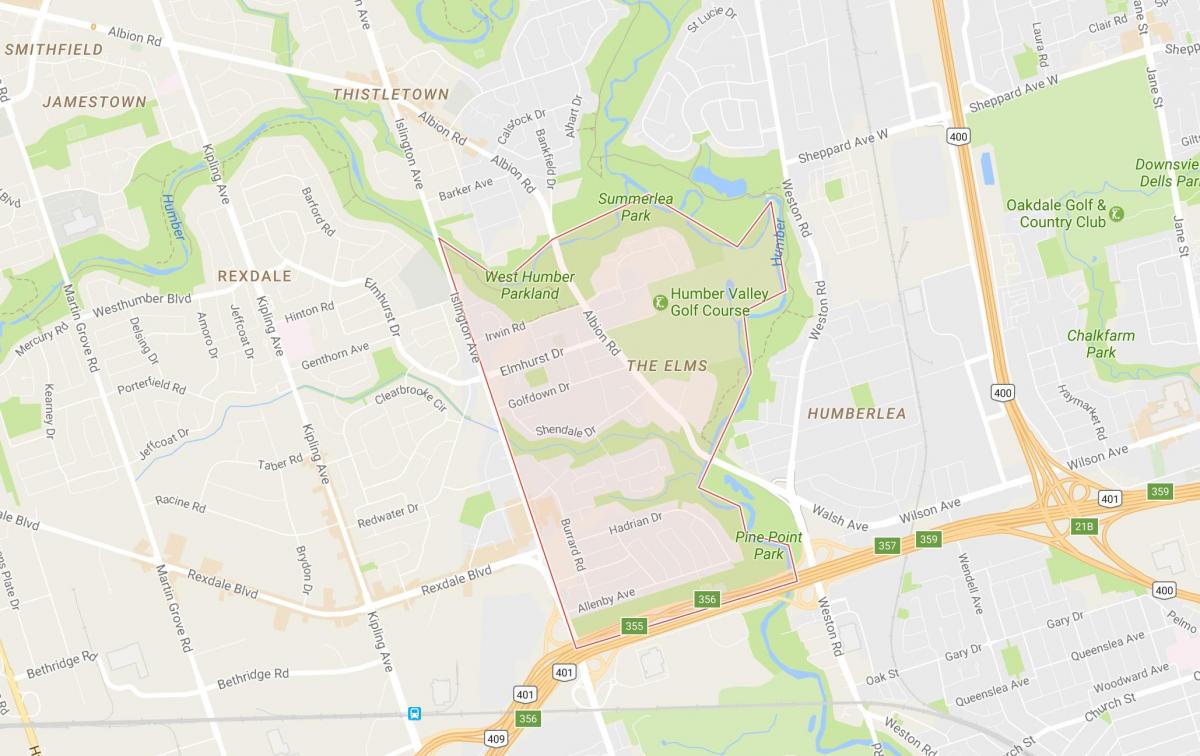 نقشه از Elms محله تورنتو