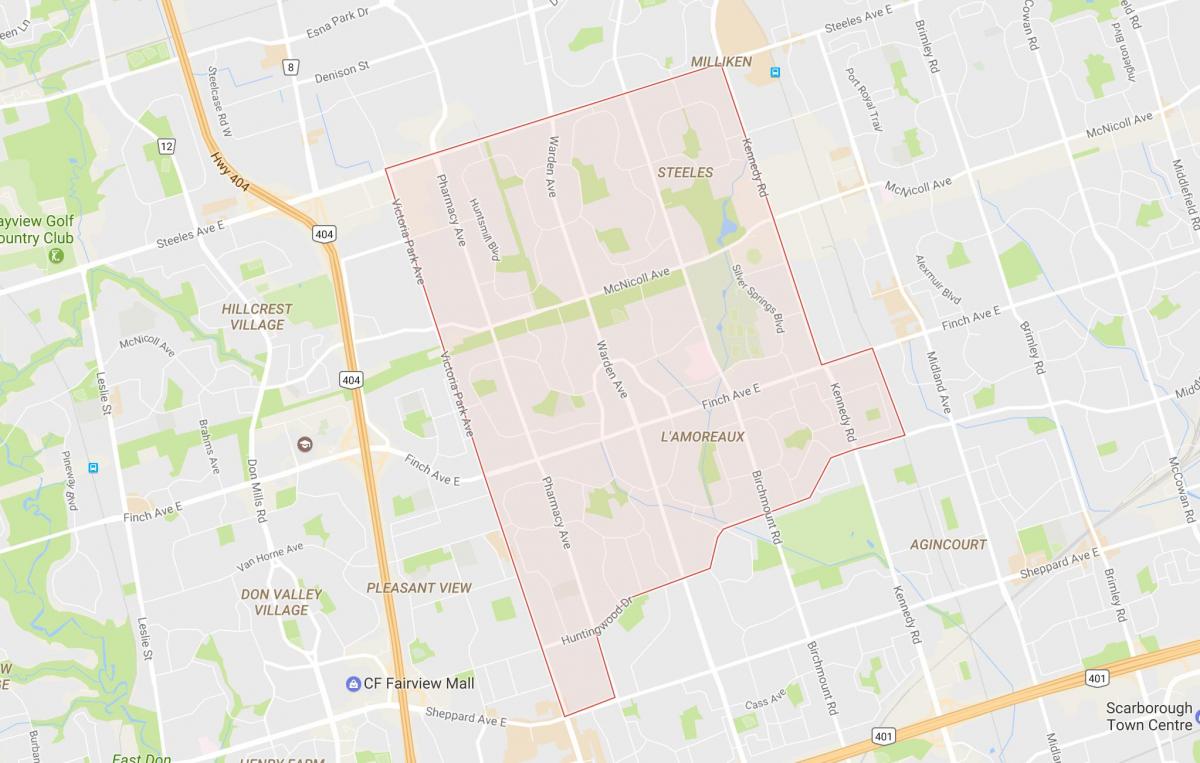 نقشه L'Amoreaux محله تورنتو