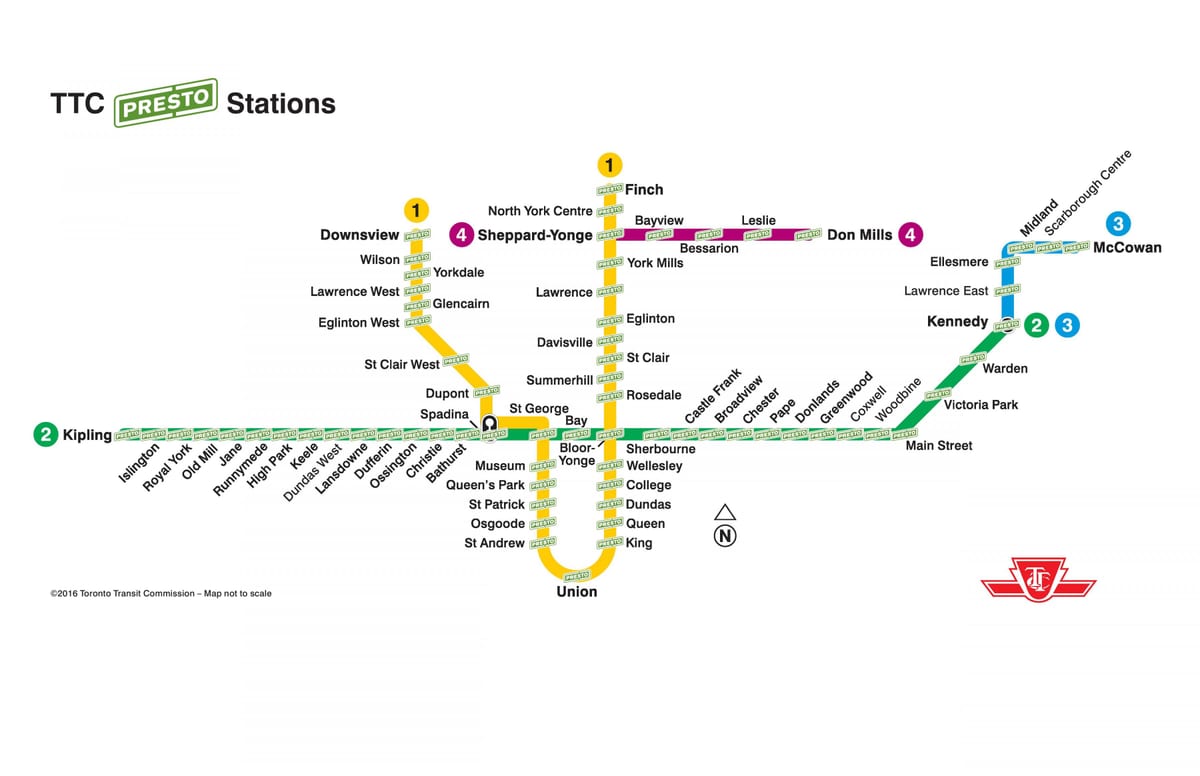 نقشه presto ایستگاه های TTC