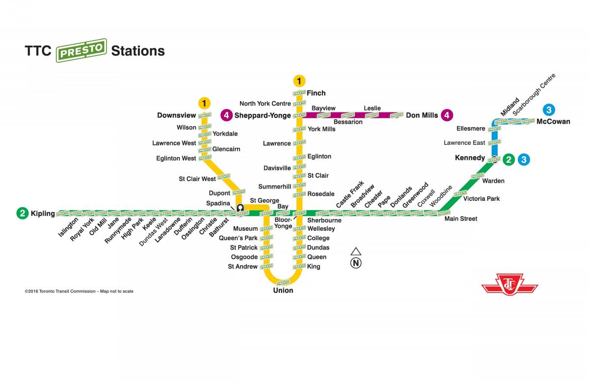 نقشه presto ایستگاه های TTC