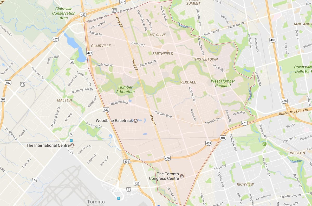 نقشه Rexdale محله تورنتو