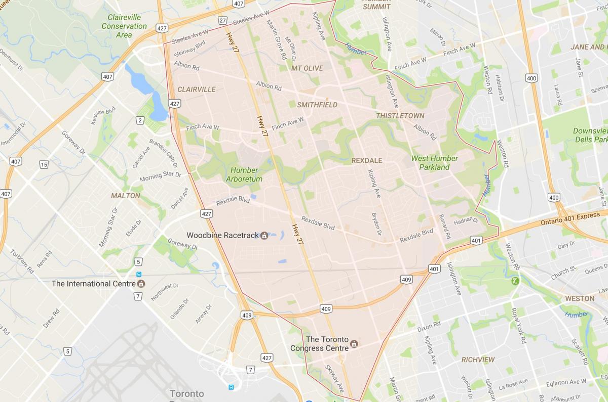 نقشه Rexdale محله تورنتو
