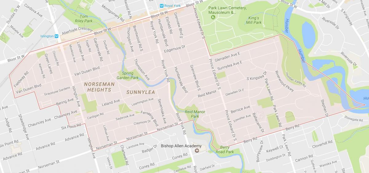 نقشه Sunnylea محله محله های تورنتو