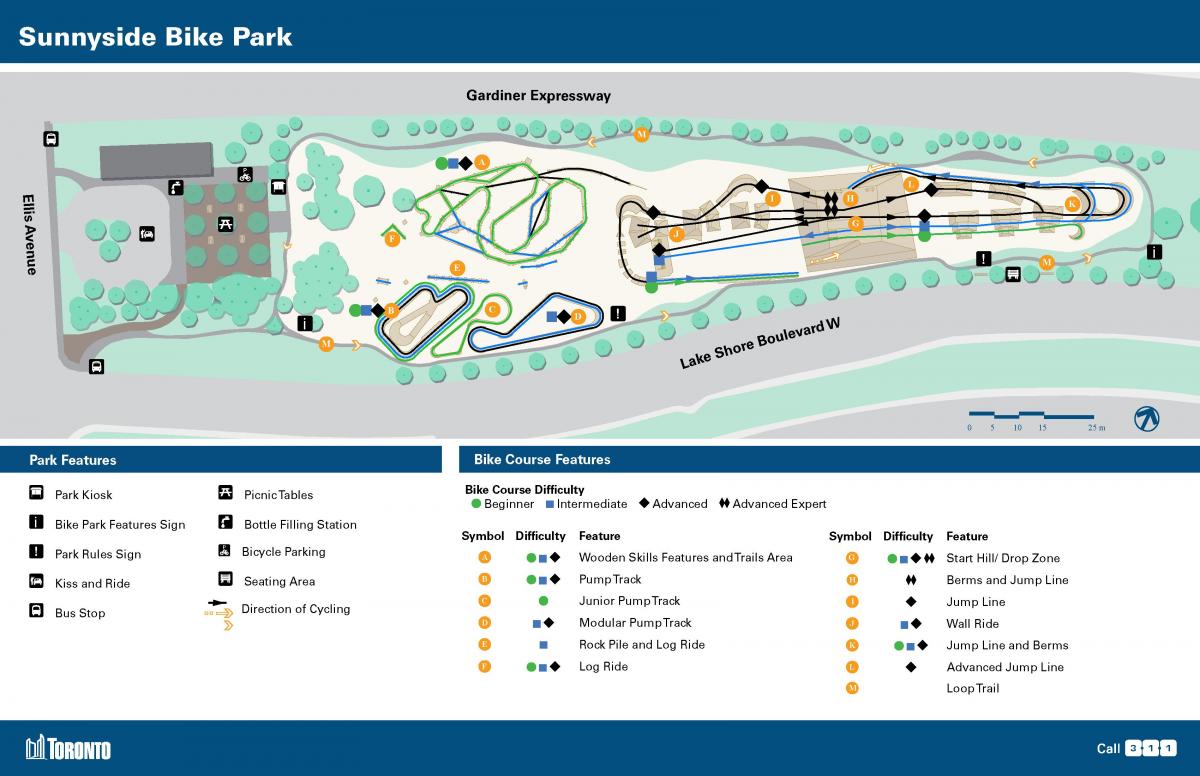 نقشه Sunnyside دوچرخه پارک تورنتو