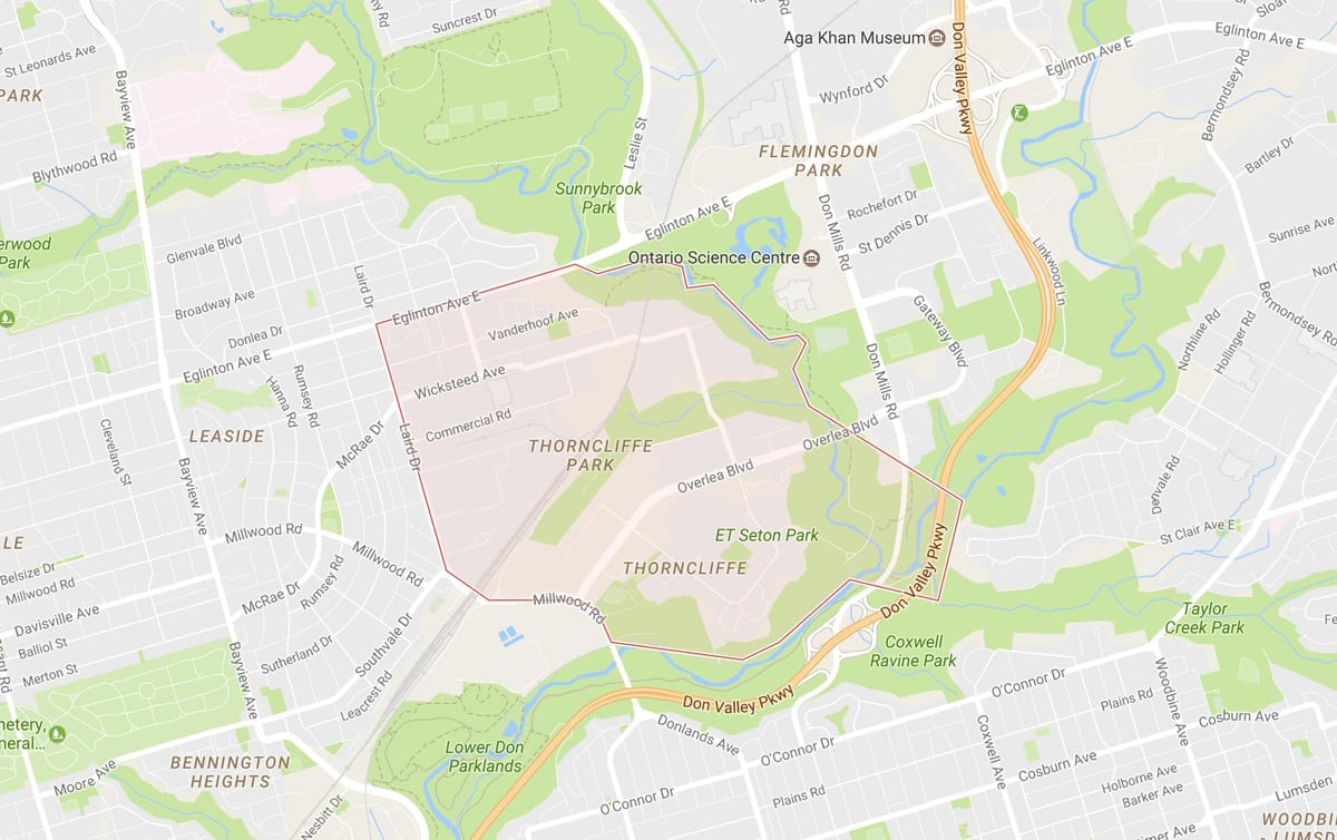 نقشه Thorncliffe محله پارک تورنتو