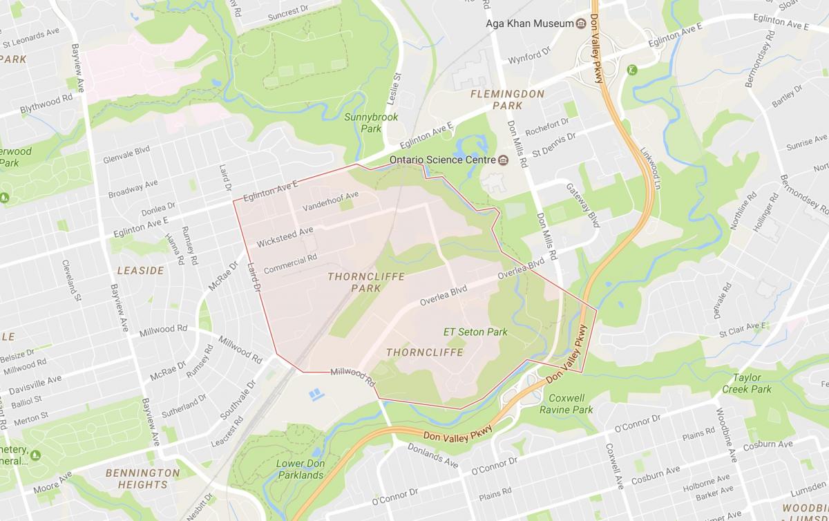 نقشه Thorncliffe محله پارک تورنتو
