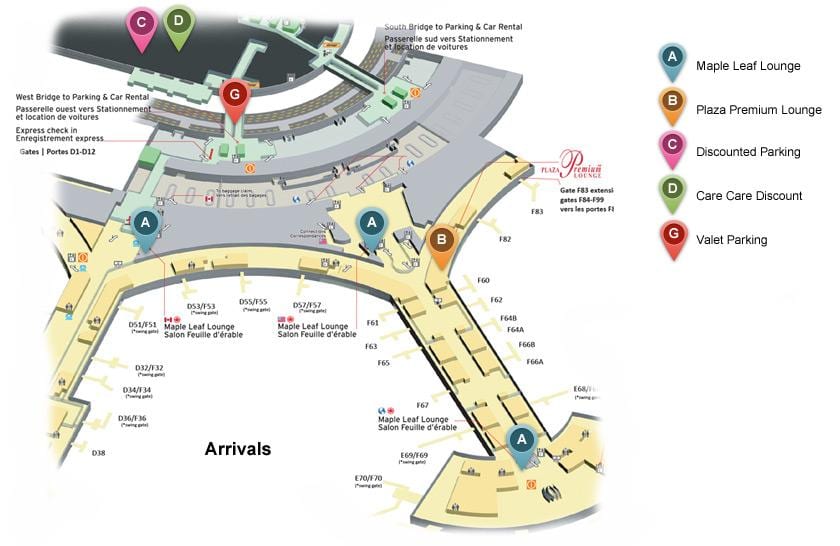 نقشه از Toronto Pearson international airport, ترمینال ورود