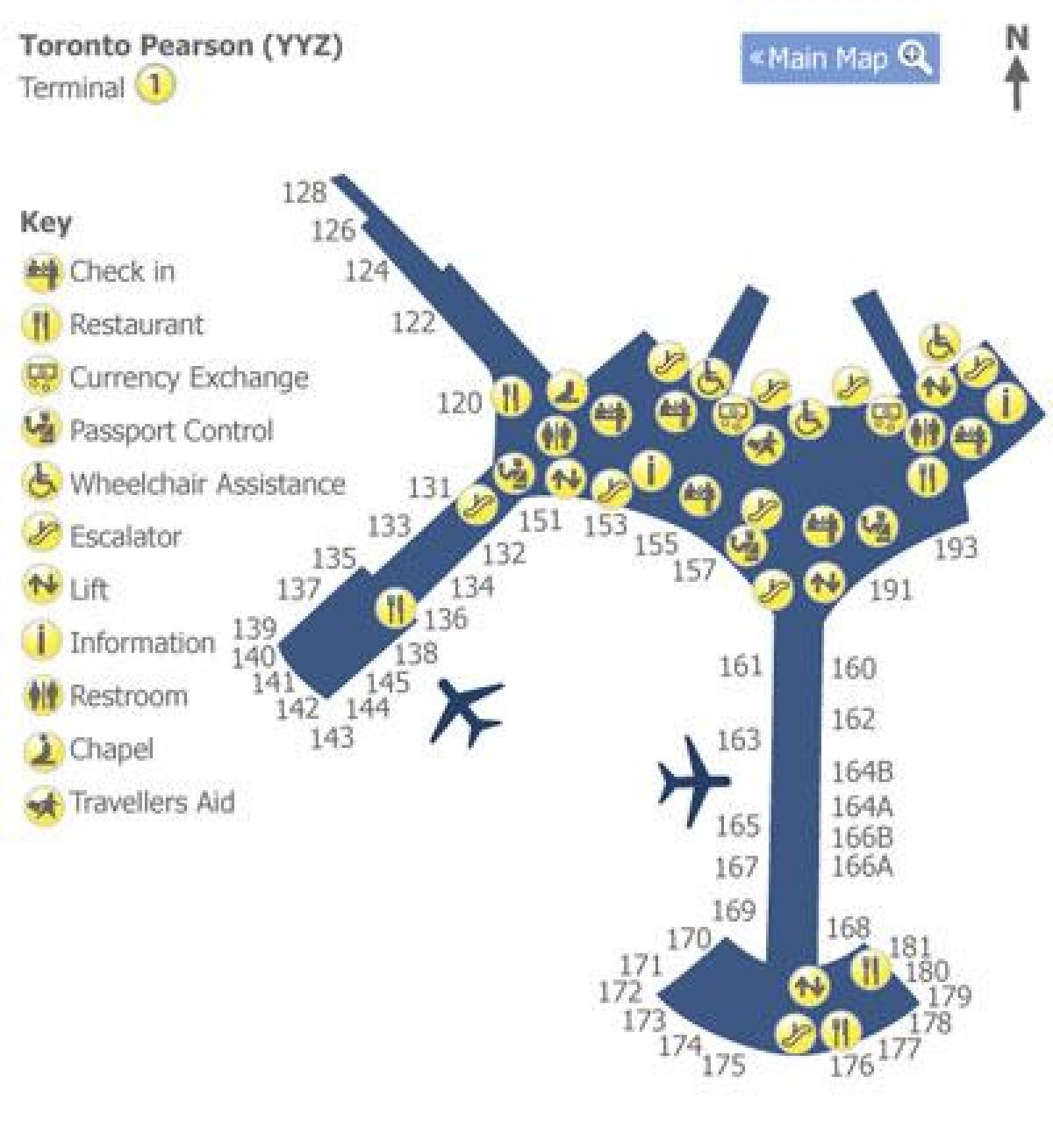 نقشه از Toronto Pearson ترمینال فرودگاه 1