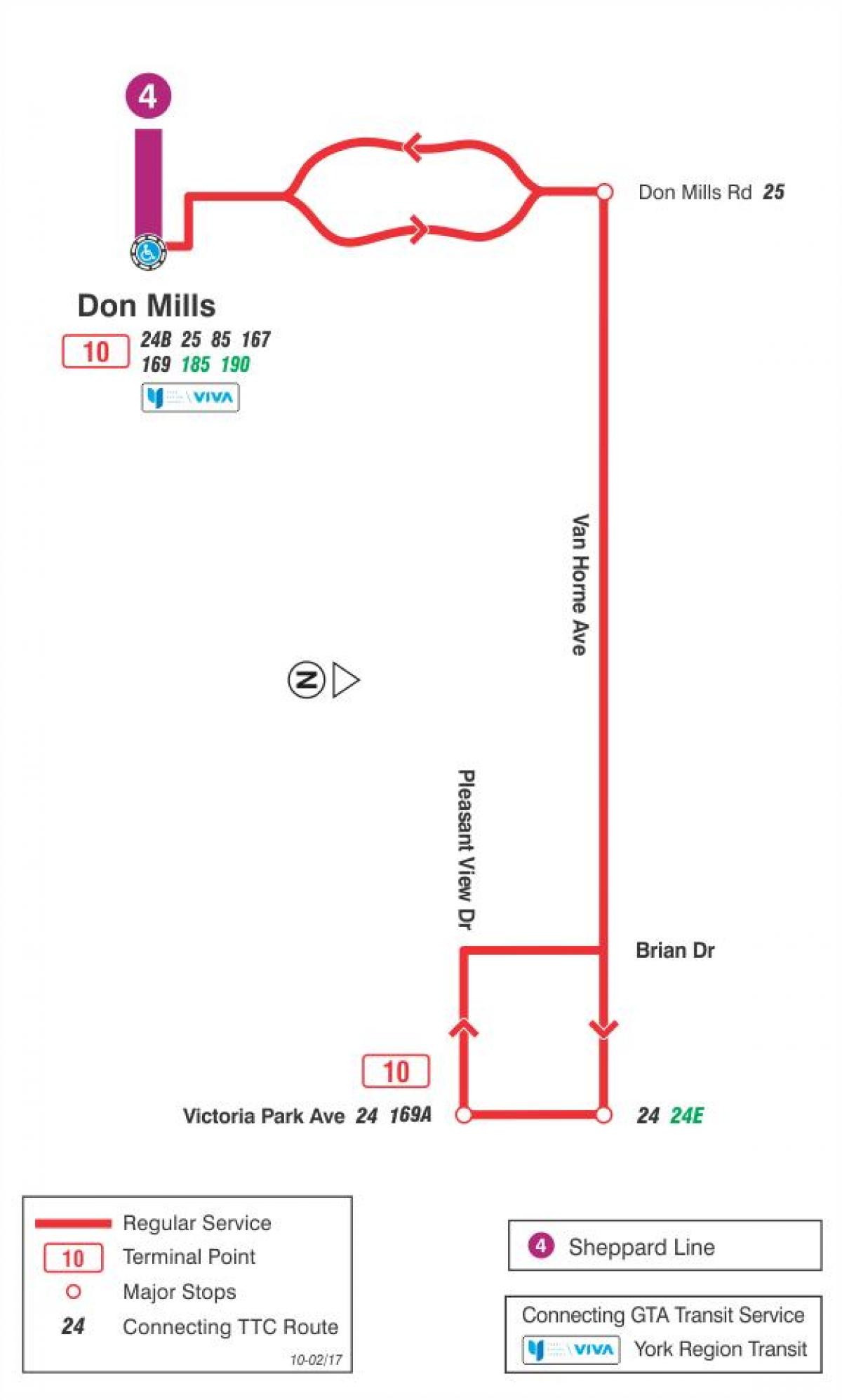 نقشه TTC 10 ون هورن مسیر اتوبوس تورنتو