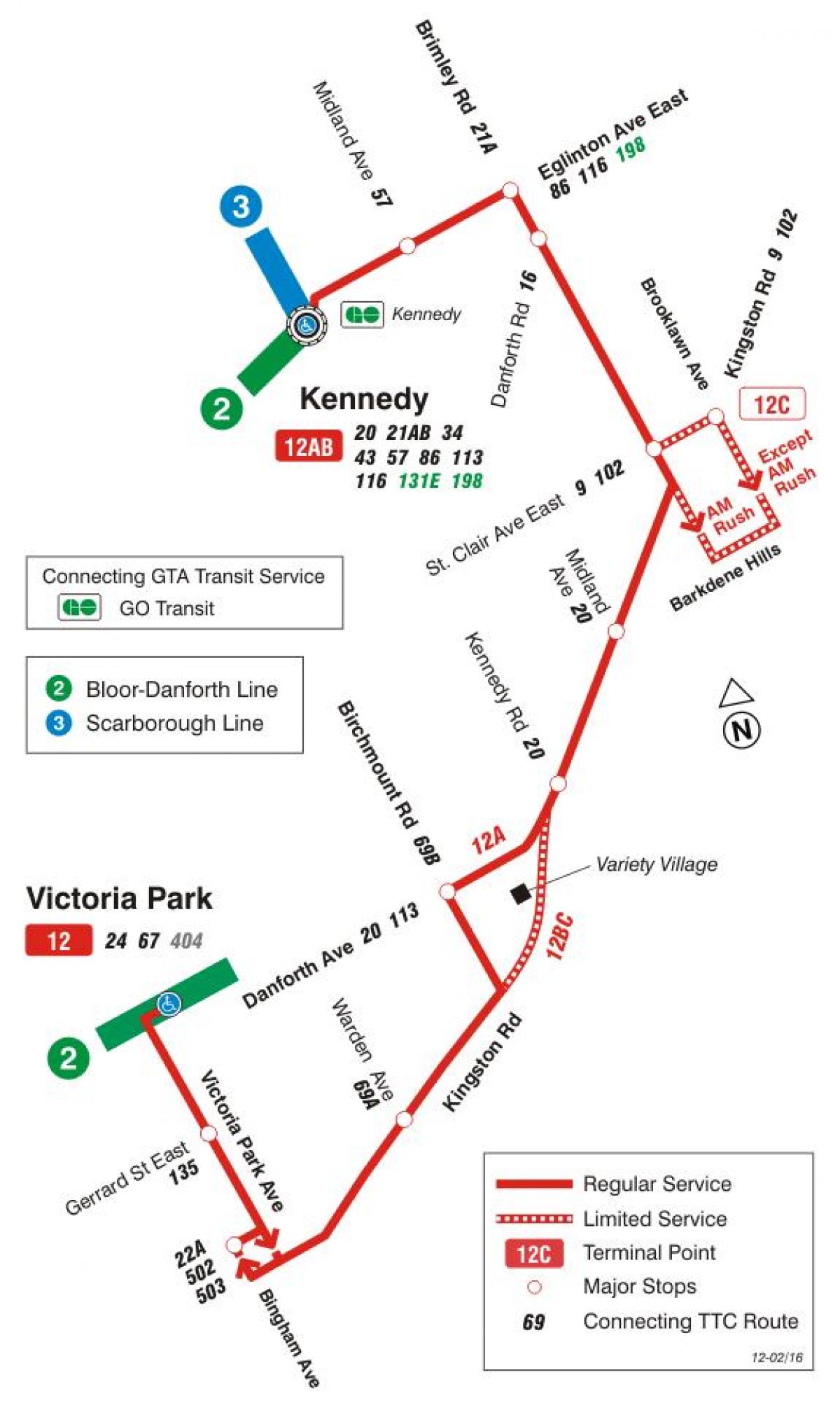 نقشه TTC 12 کینگستون Rd مسیر اتوبوس تورنتو