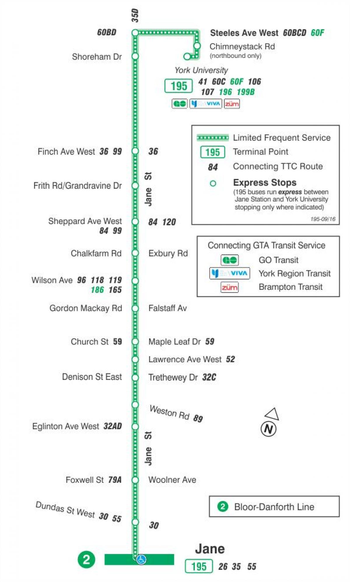 نقشه TTC 195 جین موشک مسیر اتوبوس تورنتو
