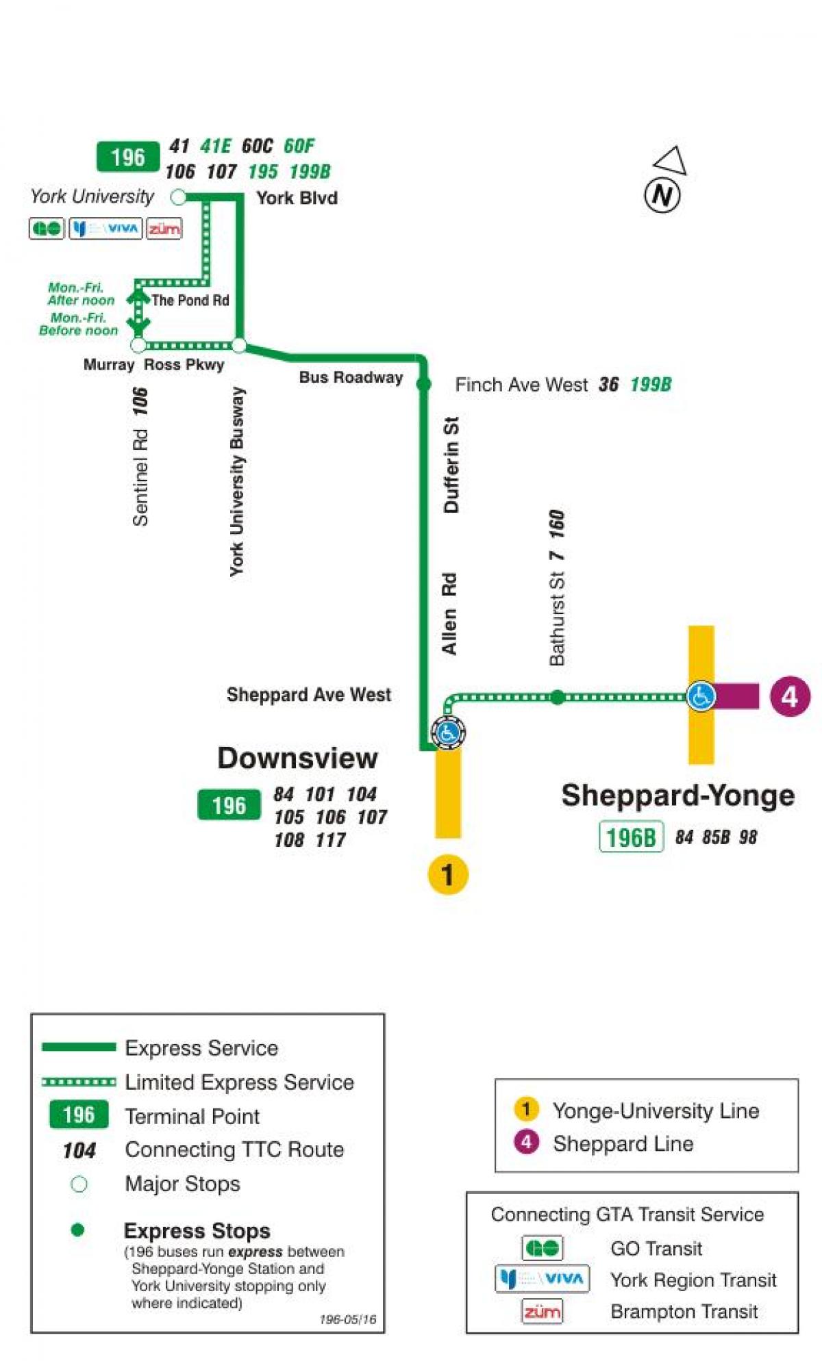نقشه TTC 196 دانشگاه موشک مسیر اتوبوس تورنتو