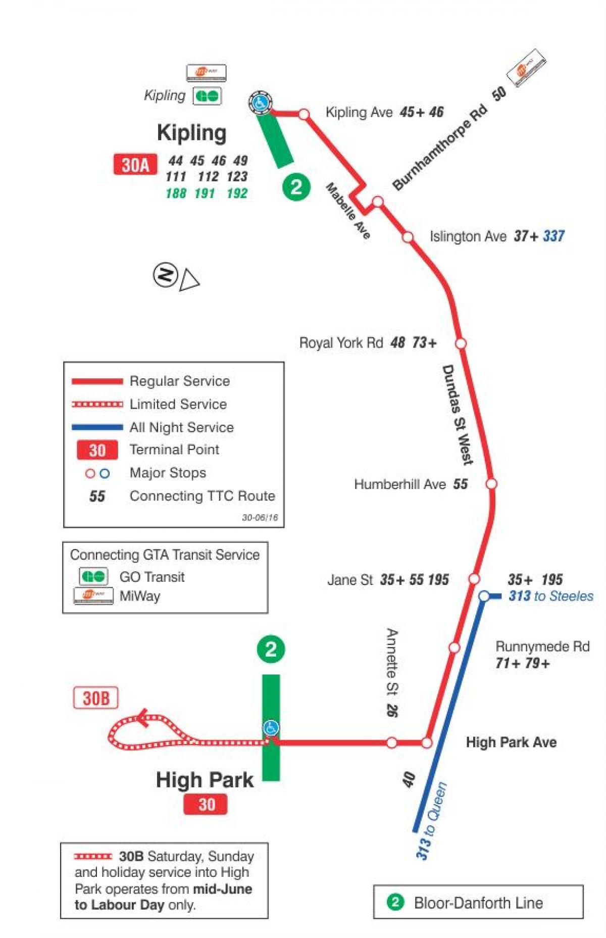 نقشه TTC 30 لمبتون مسیر اتوبوس تورنتو