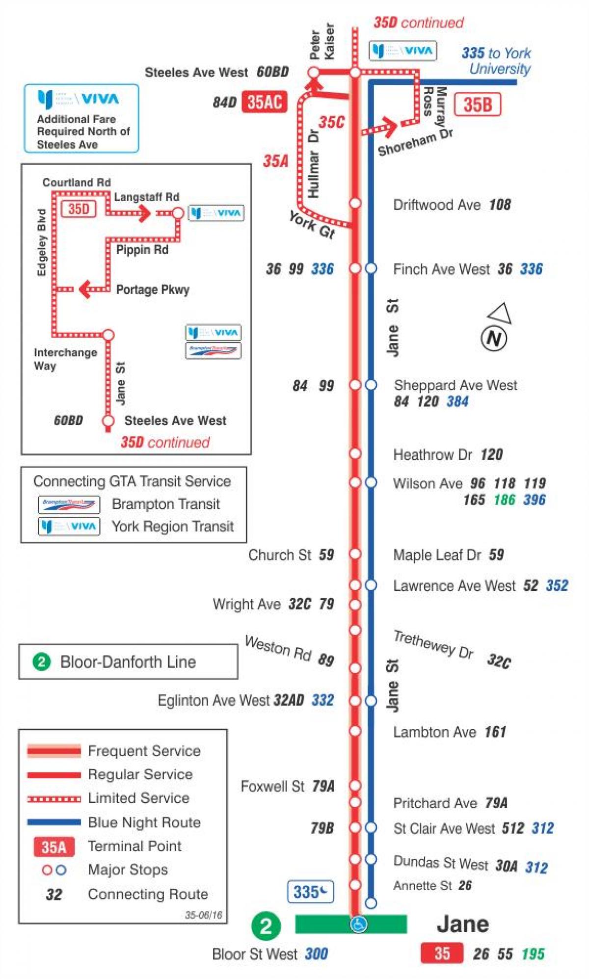 نقشه TTC 35 جین مسیر اتوبوس تورنتو