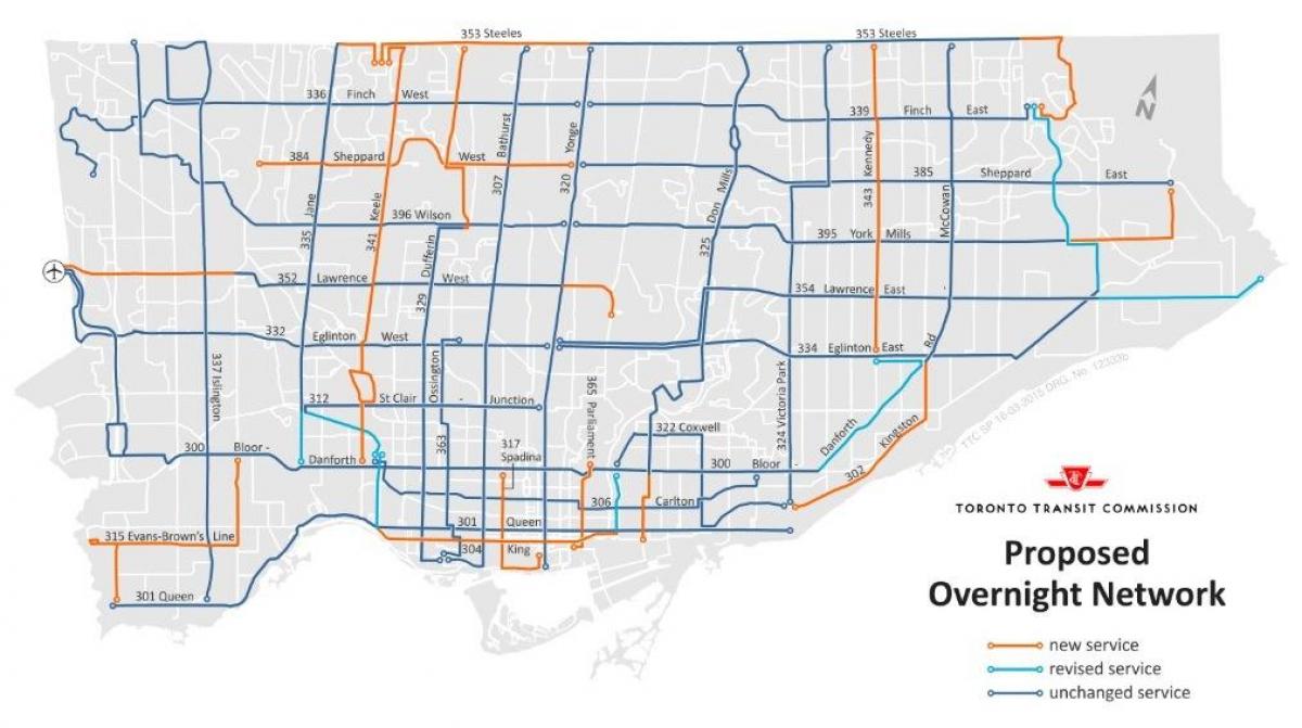 نقشه TTC شبانه شبکه تورنتو