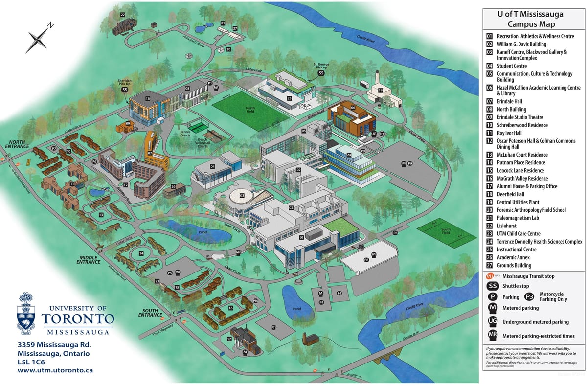 نقشه university of Toronto Mississauga پردیس