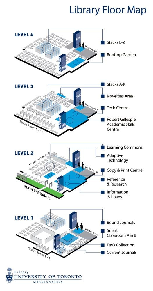 نقشه university of Toronto Mississauga کتابخانه سطح