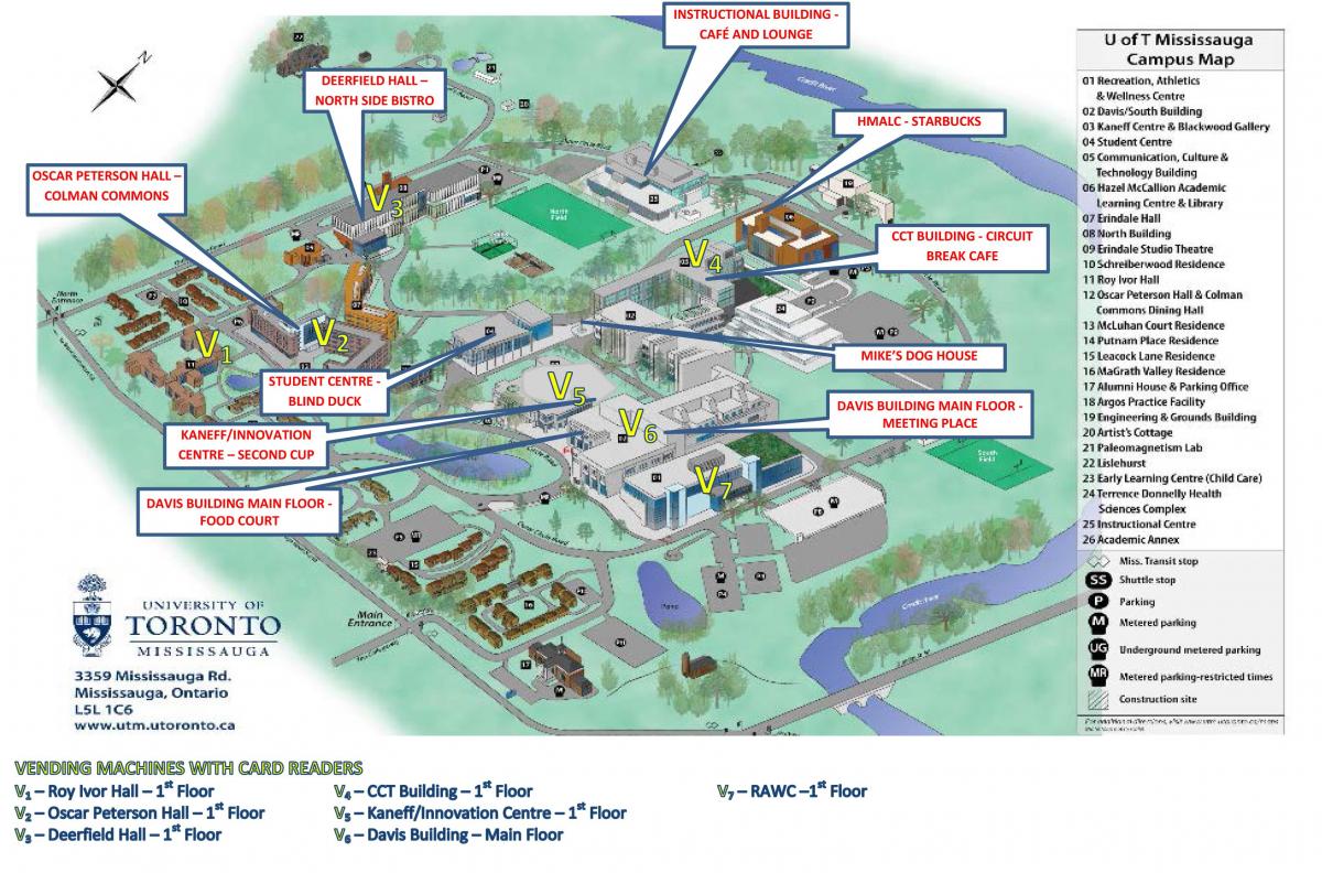 نقشه university of Toronto Mississauga پردیس خدمات غذایی