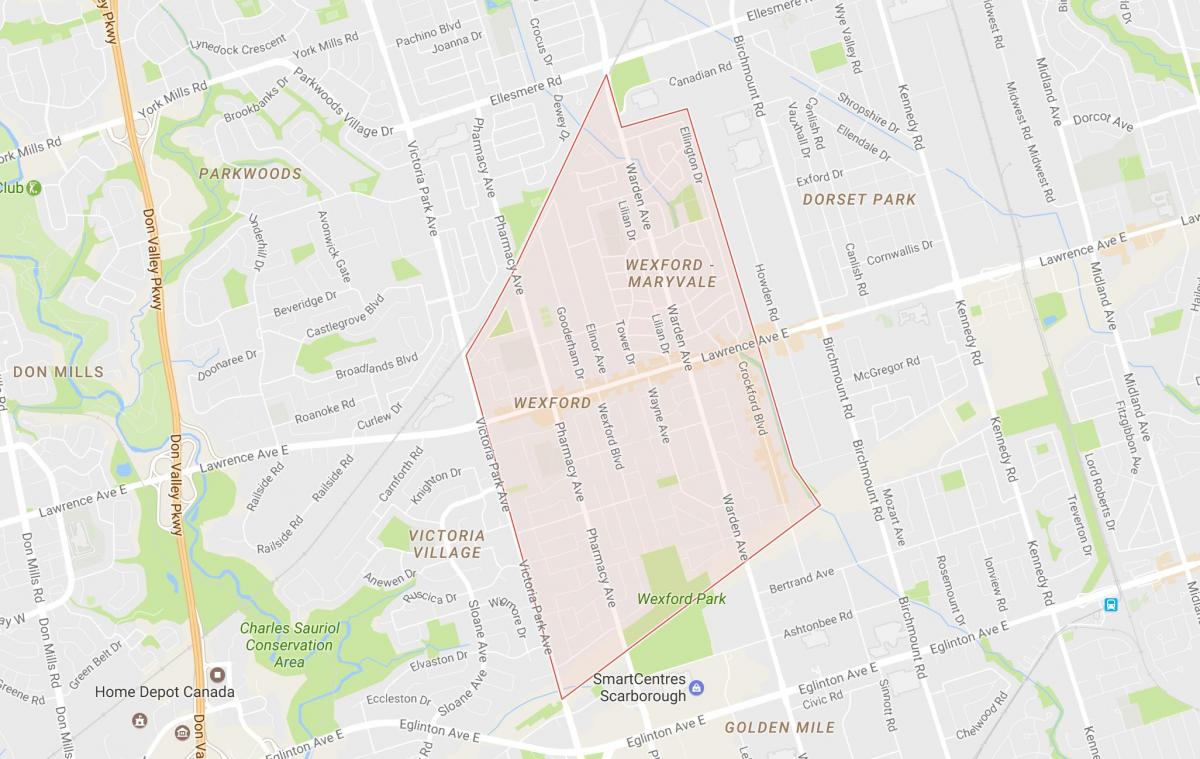 نقشه Wexford, محله های تورنتو