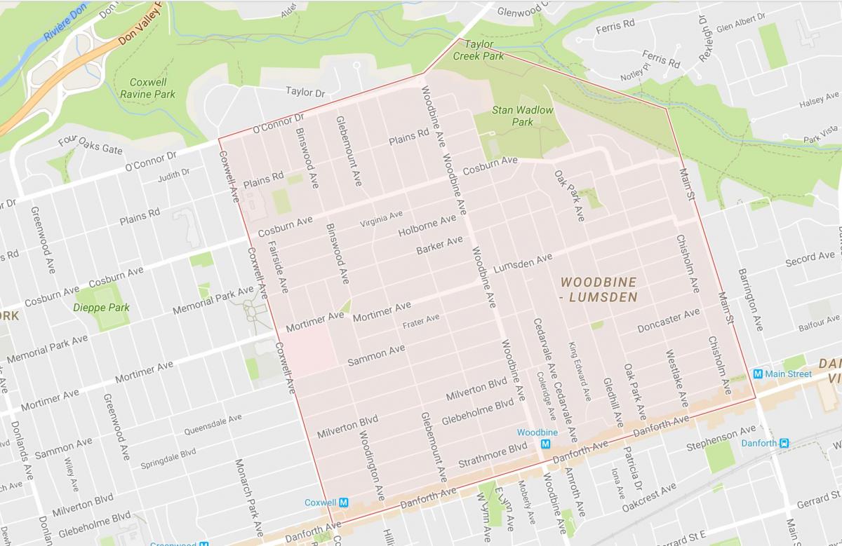 نقشه Woodbine ارتفاعات محله تورنتو