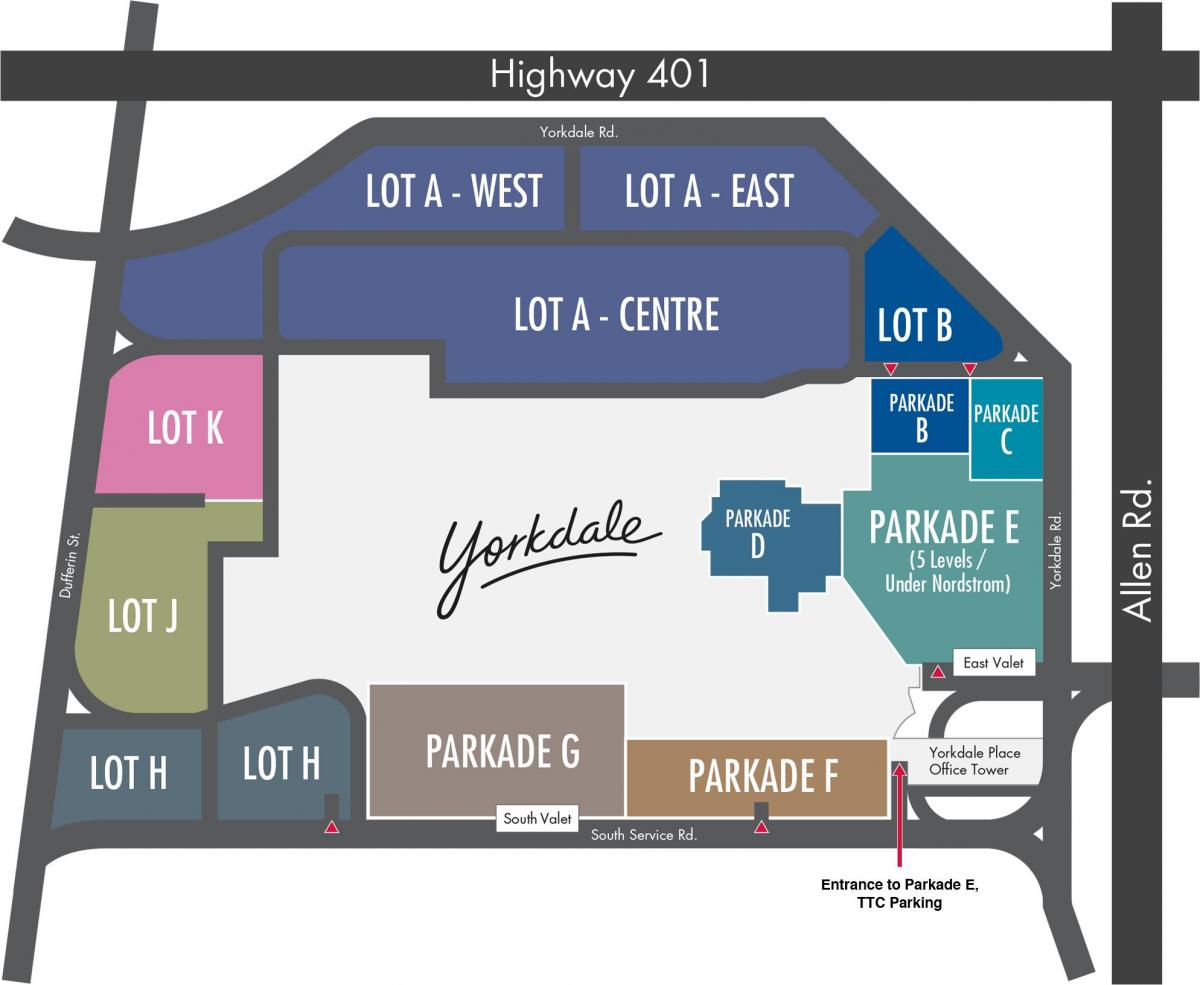 نقشه Yorkdale Shopping Centre, پارکینگ