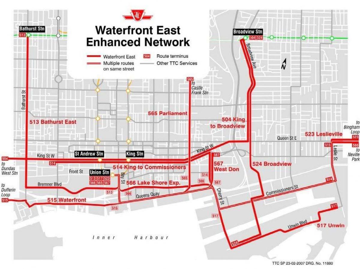 نقشه از اسکله شرق پیشرفته شبکه تورنتو