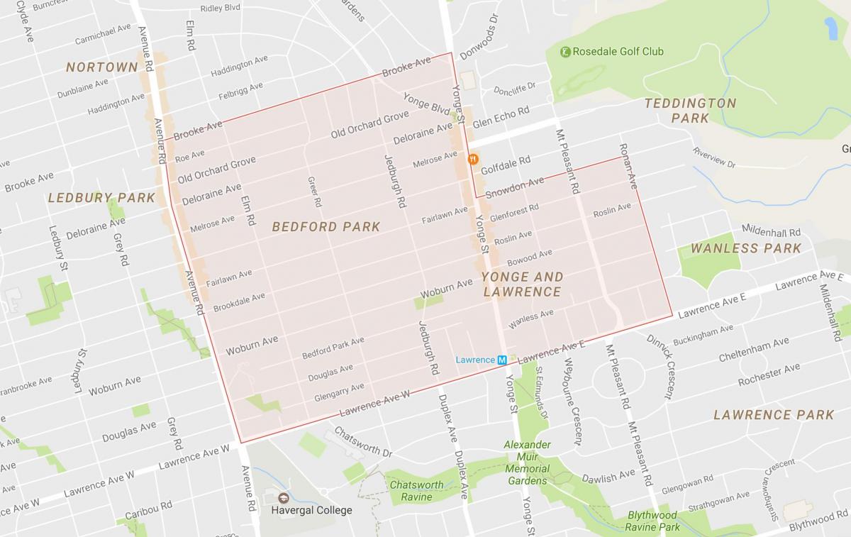 نقشه از بدفورد محله پارک تورنتو