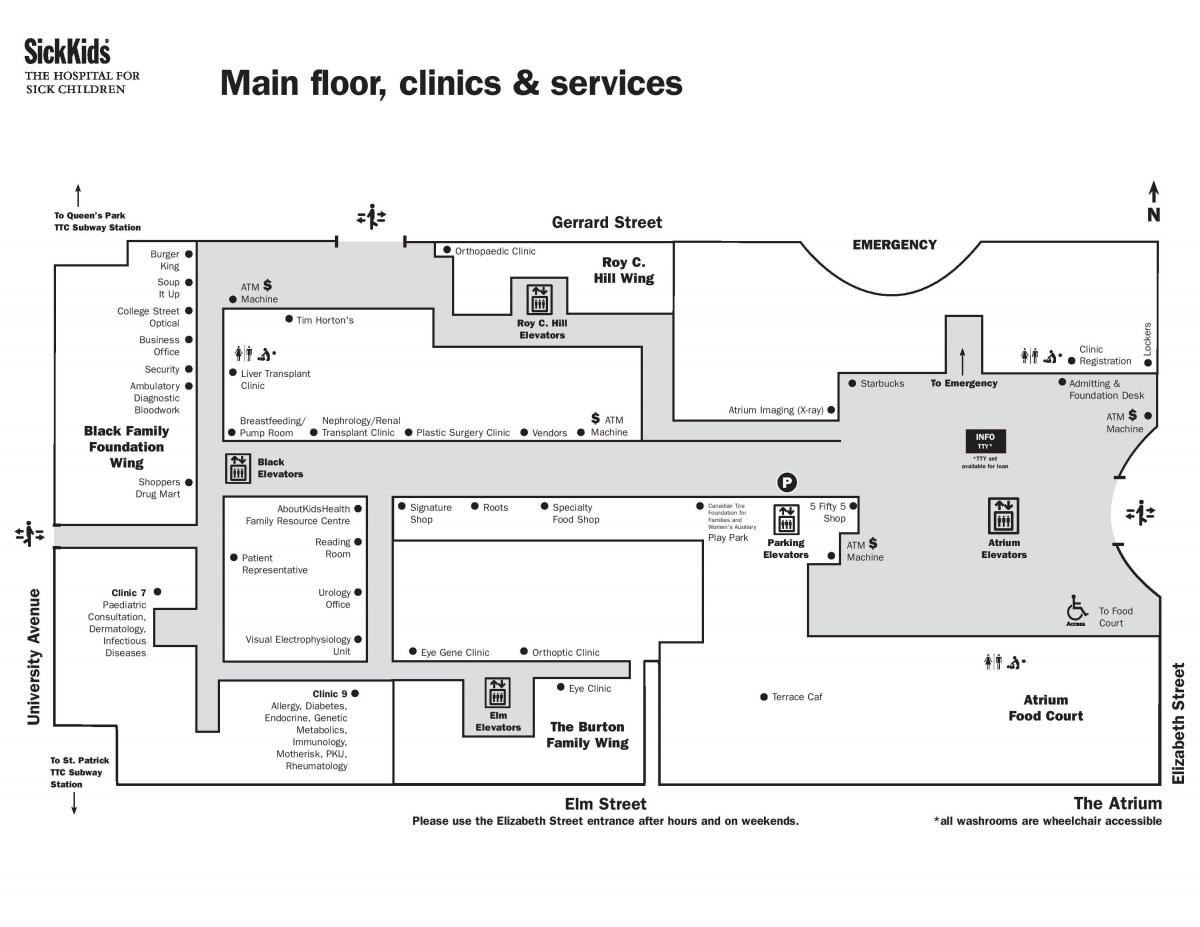 نقشه بیمارستان برای کودکان بیمار در تورنتو اصلی طبقه