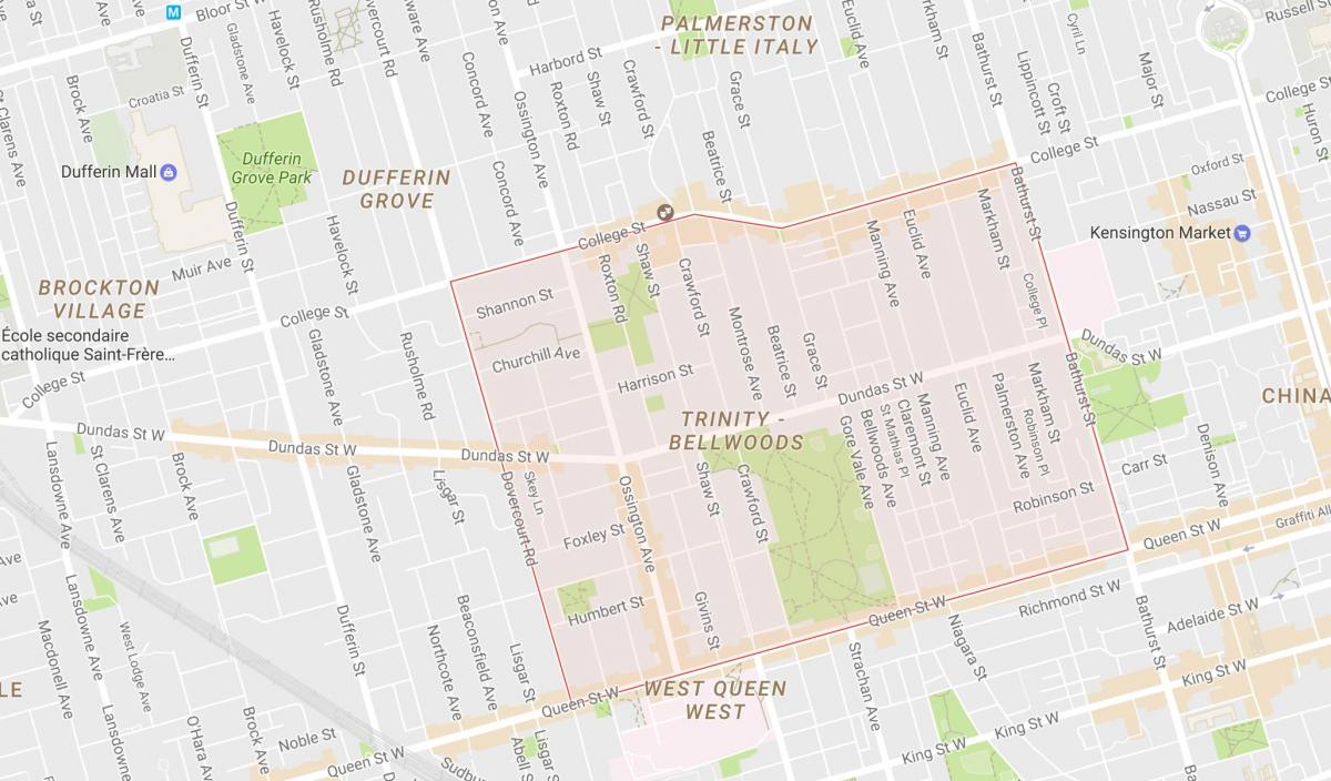 نقشه از ترینیتی–Bellwoods محله تورنتو