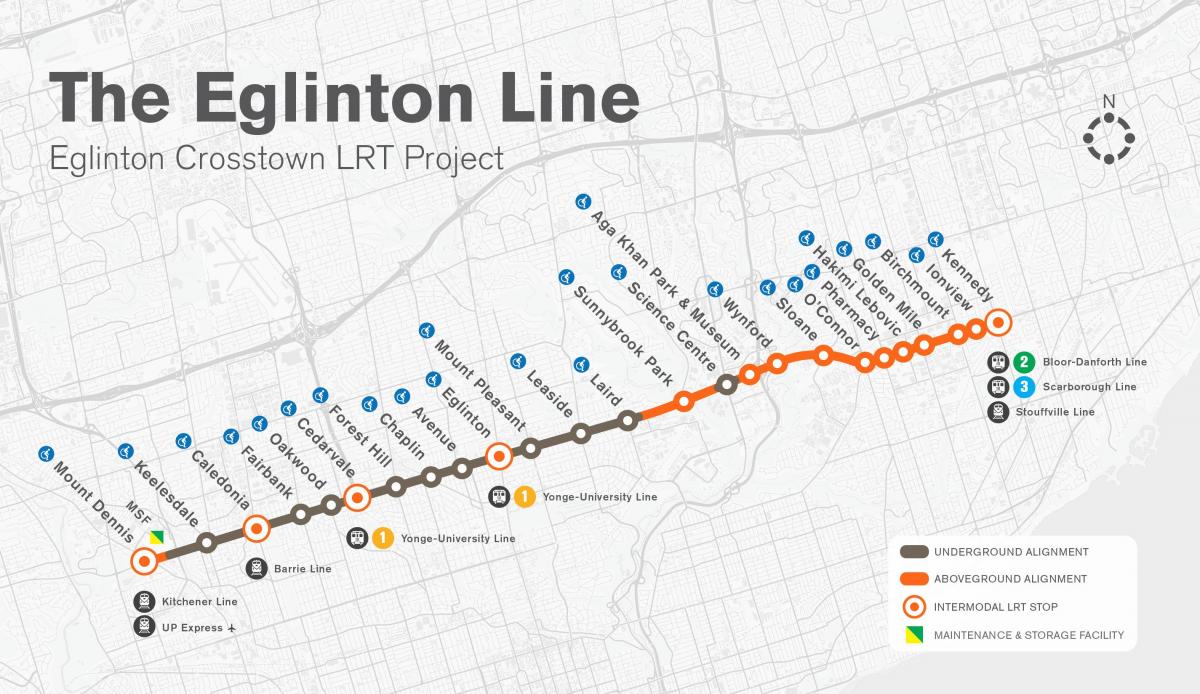 نقشه مترو تورنتو Eglinton خط پروژه