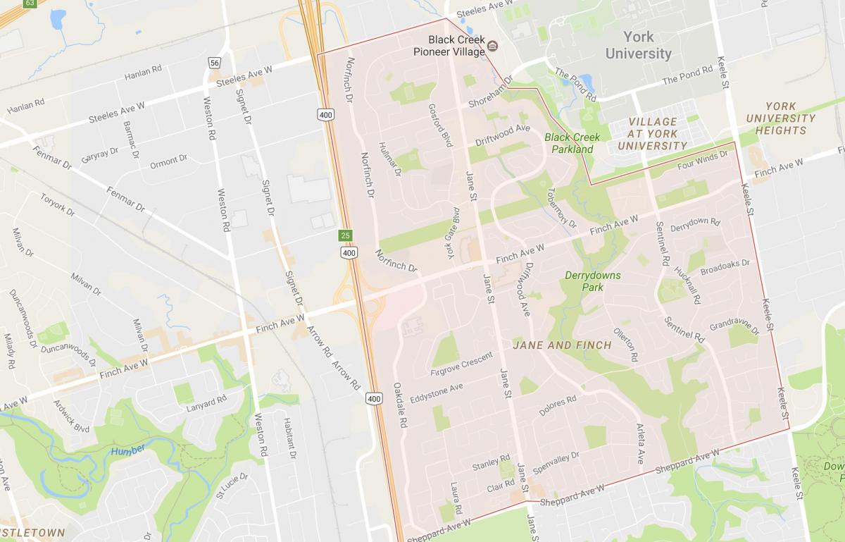 نقشه از جین و فینچ محله تورنتو