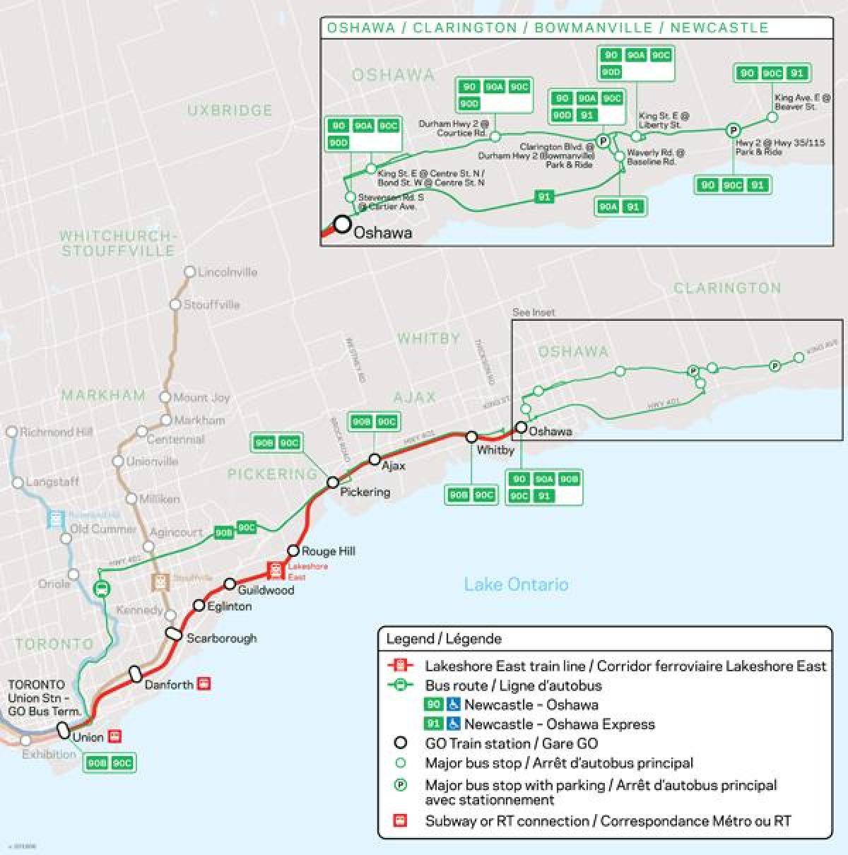 نقشه از خط Lakeshore شرق بروید حمل و نقل