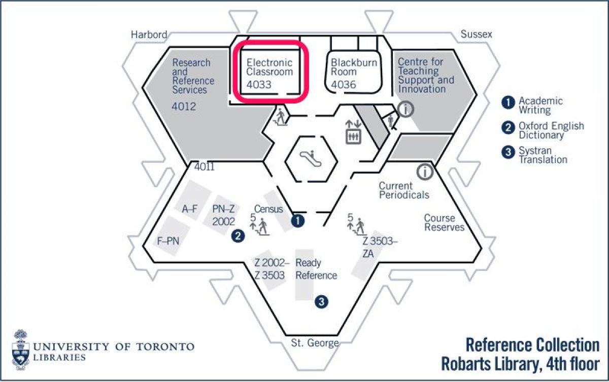 نقشه از دانشگاه تورنتو Robarts library الکترونیکی درس