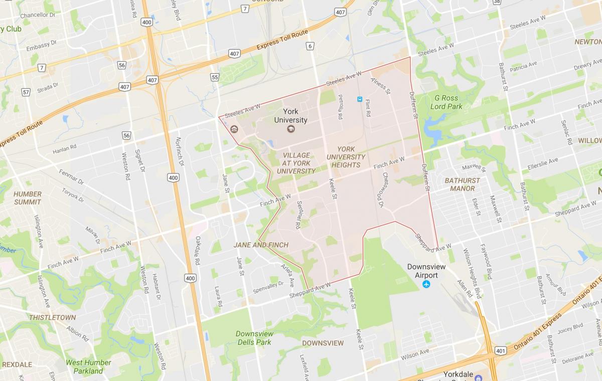 نقشه از دانشگاه یورک ارتفاعات محله تورنتو