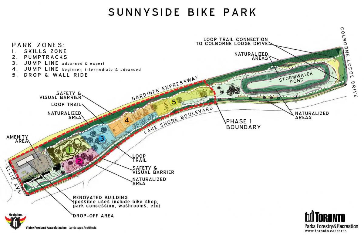 نقشه از سانی ساید پارک دوچرخه منطقه تورنتو
