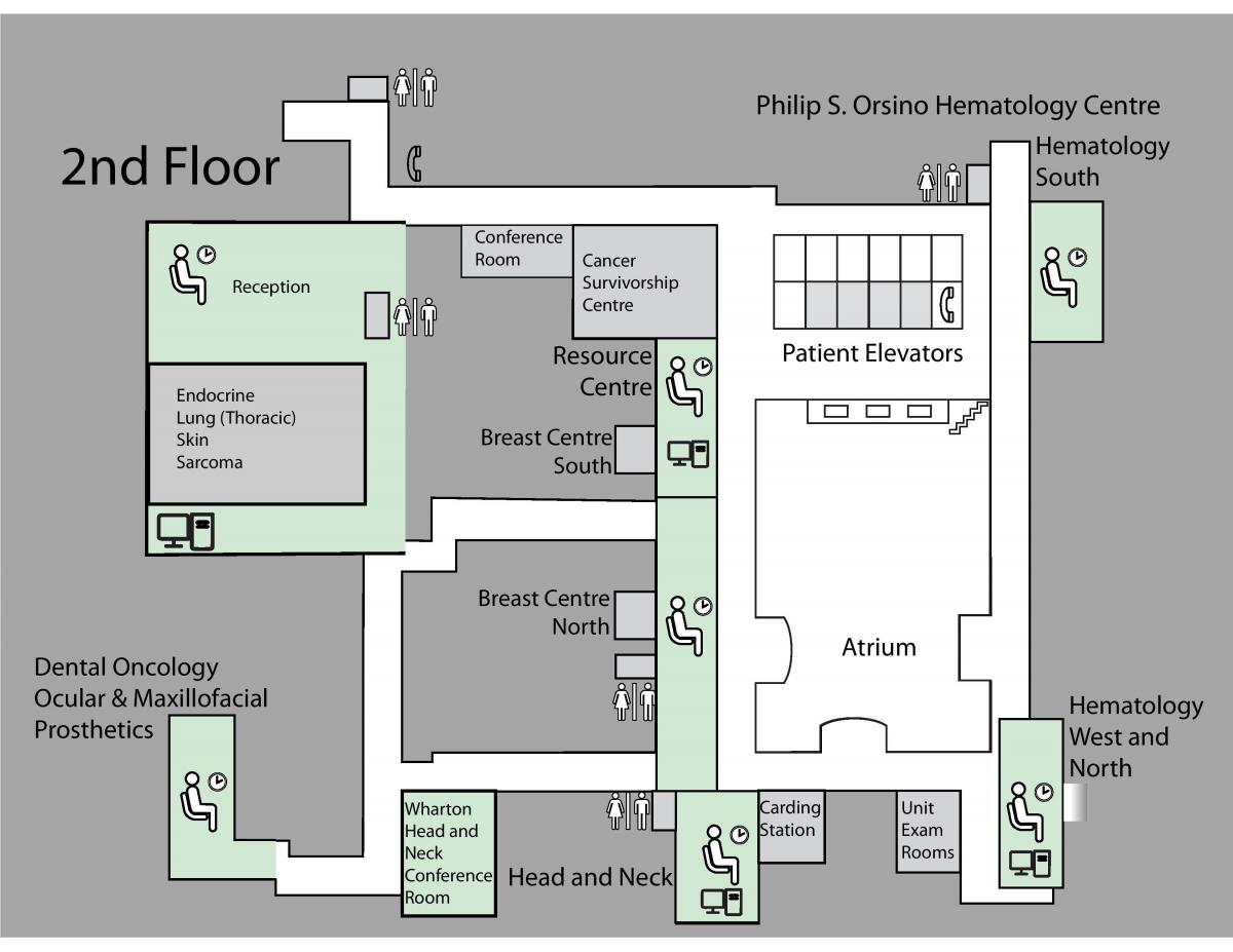نقشه شاهزاده خانم مارگارت سرطان مرکز تورنتو طبقه 2