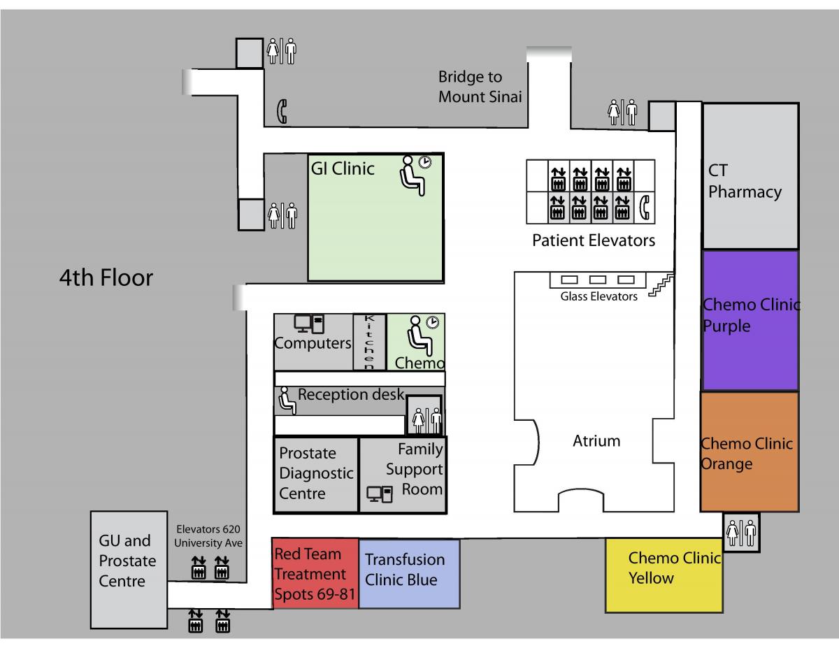 نقشه شاهزاده خانم مارگارت سرطان مرکز تورنتو طبقه 4