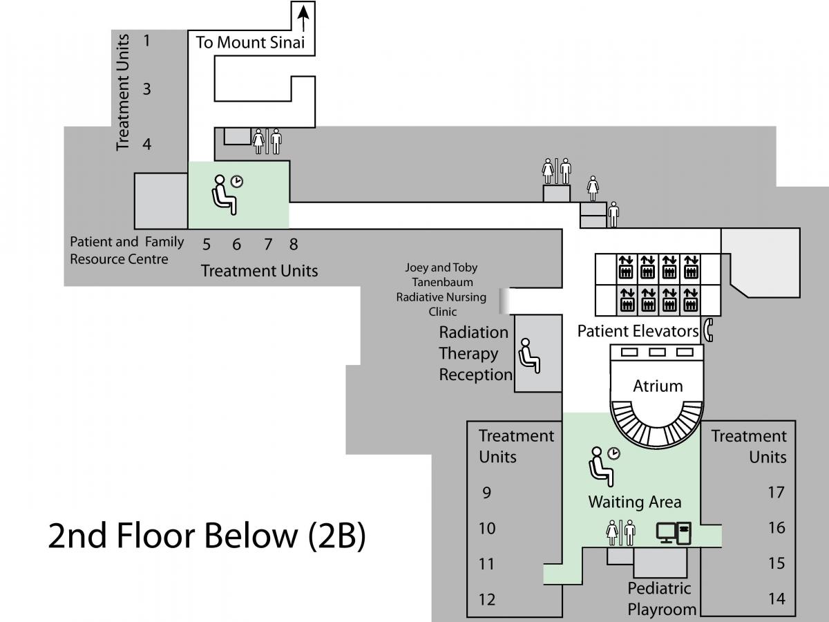 نقشه شاهزاده خانم مارگارت سرطان مرکز تورنتو طبقه 2 زیر (B2)