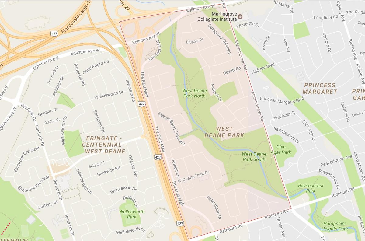 نقشه از غرب دین محله پارک تورنتو