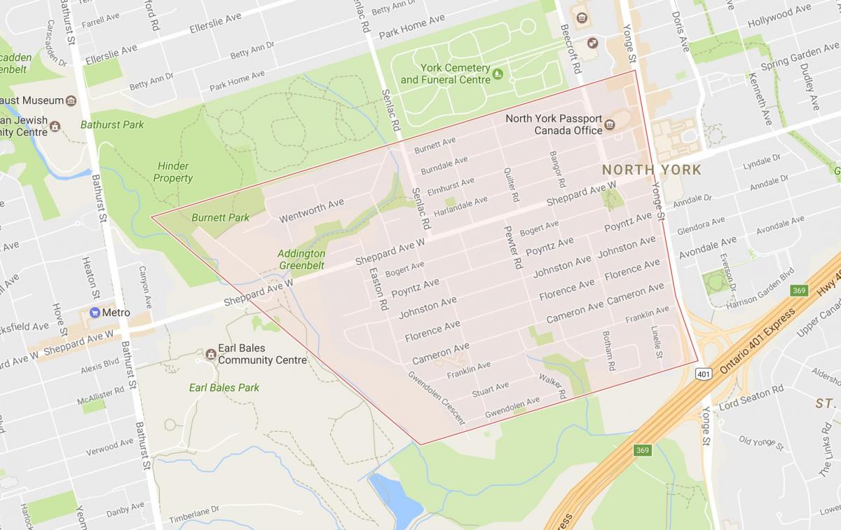 نقشه از لانسینگ, محله های تورنتو