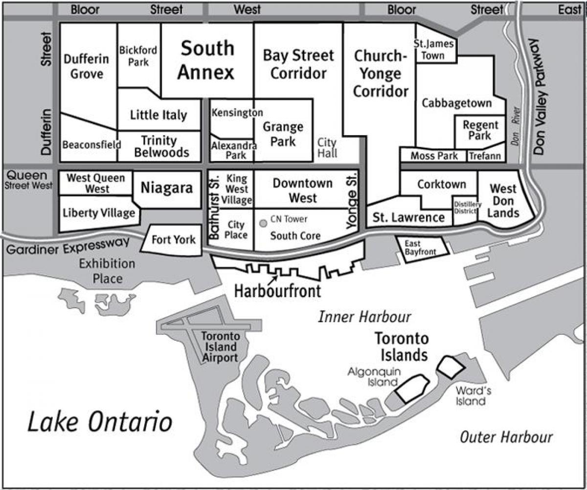 نقشه از محله های جنوبی هسته تورنتو