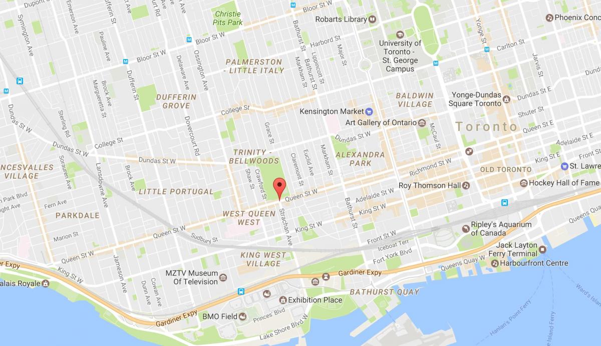 نقشه خیابان ملکه غرب محله های تورنتو