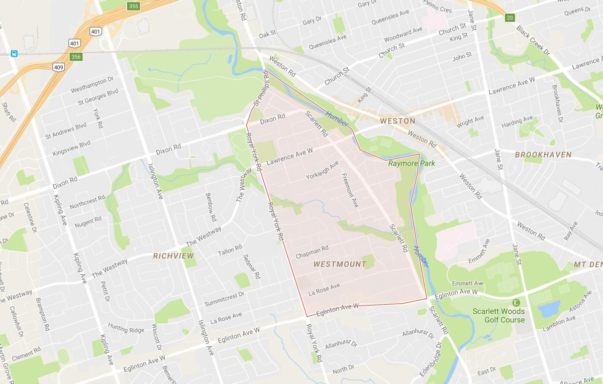 نقشه هامبر ارتفاعات – Westmount محله تورنتو